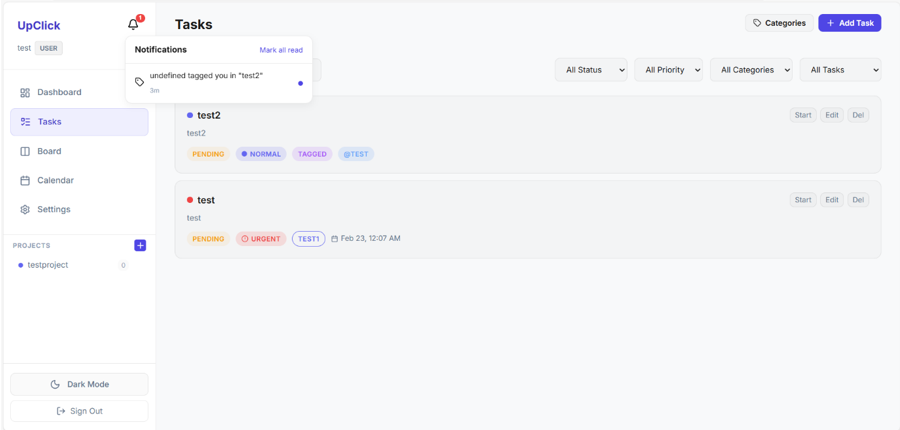 UpClick — Project Management System Screenshot